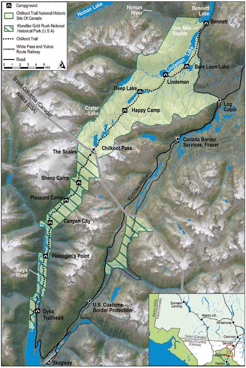 Map 2: Chilkoot Trail National Historic Site of Canada and Klondike Gold Rush National Historical Park (US)