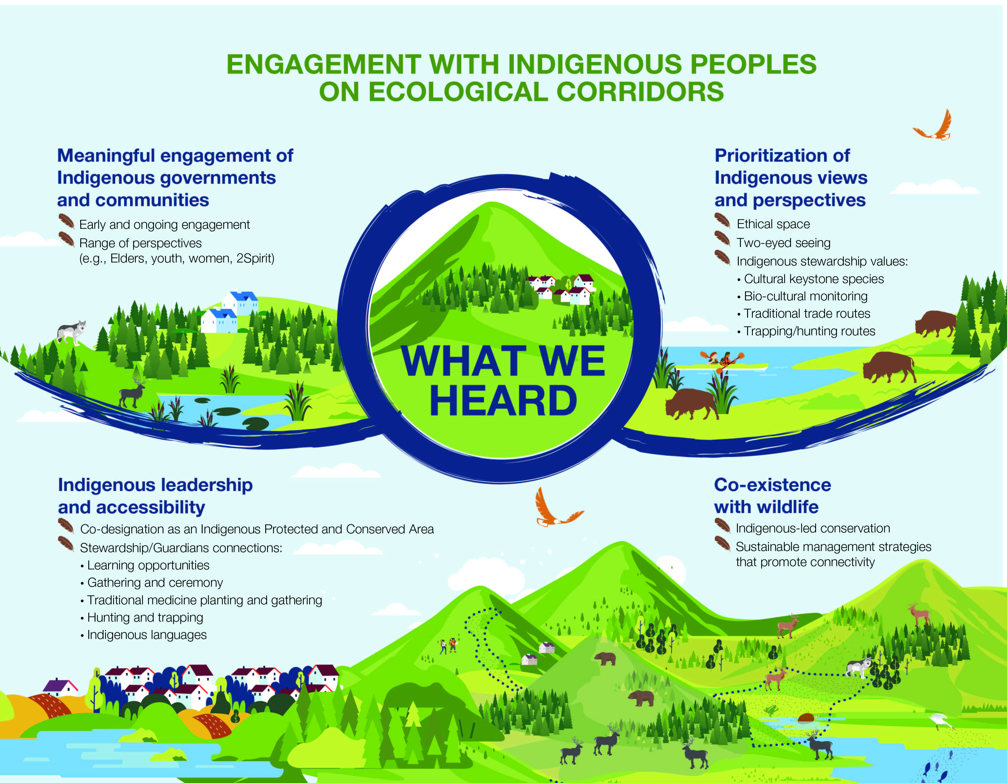 A graphic illustrating what was heard through engagement with Indigenous peoples on ecological corridors
