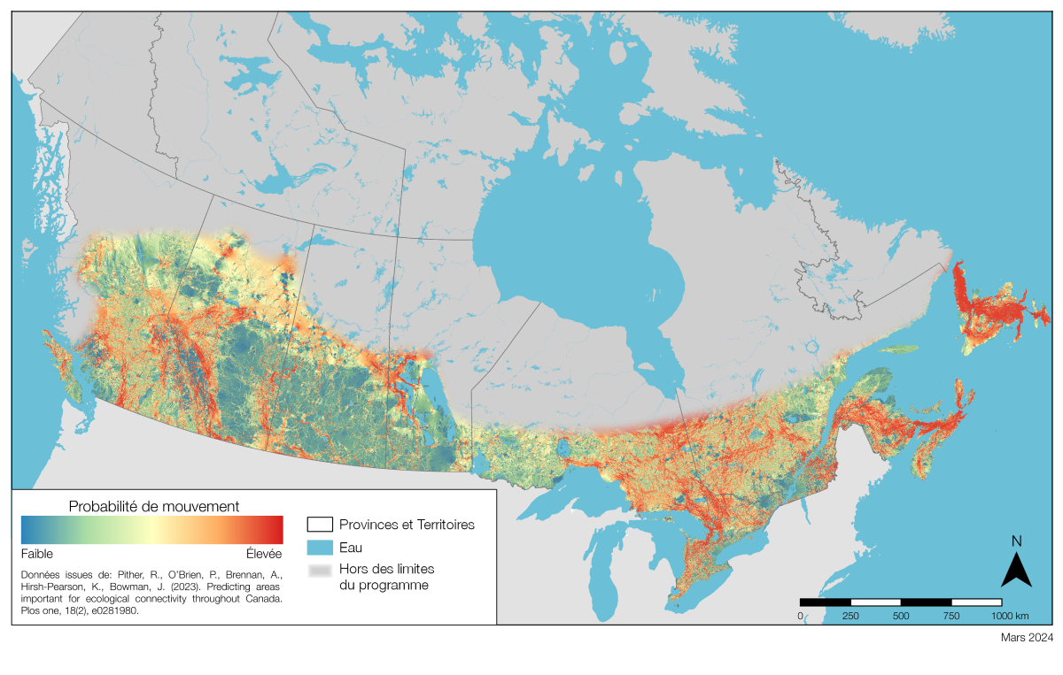 Carte — Analyse de connectivité à l'échelle nationale, version textuelle suit. 