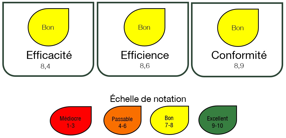Figure 1 Échelle de notation de l'évaluation annuel et résultats, version textuelle suit.