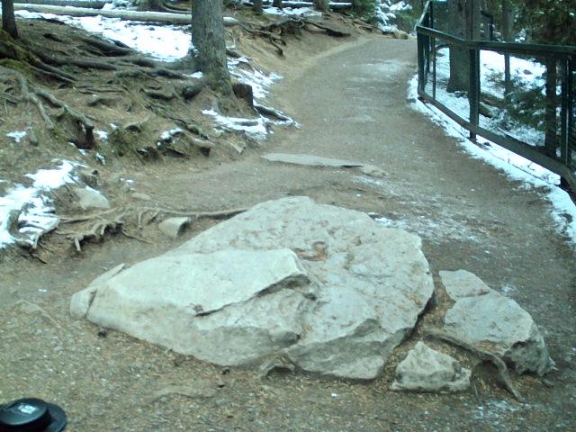 Large Rock sticking out of the trail