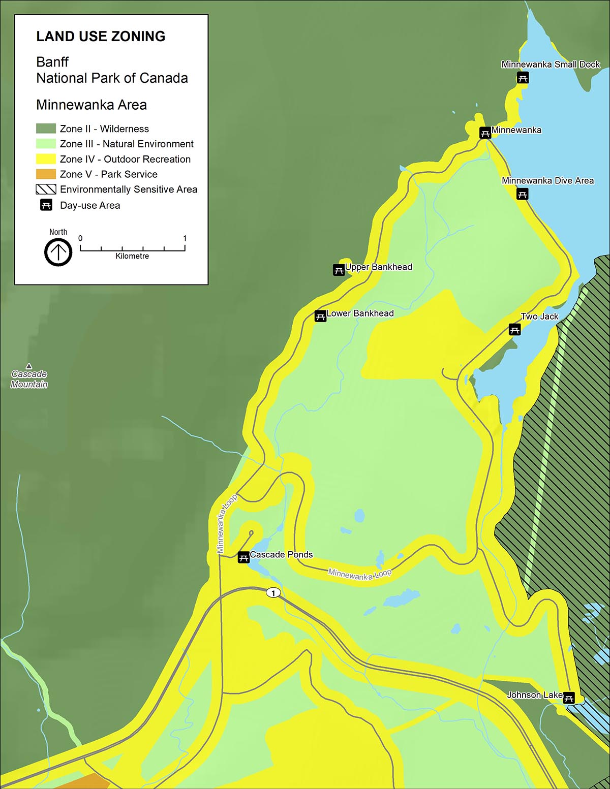  Map 7: Zoning in the Lake Minnewanka Reservoir area