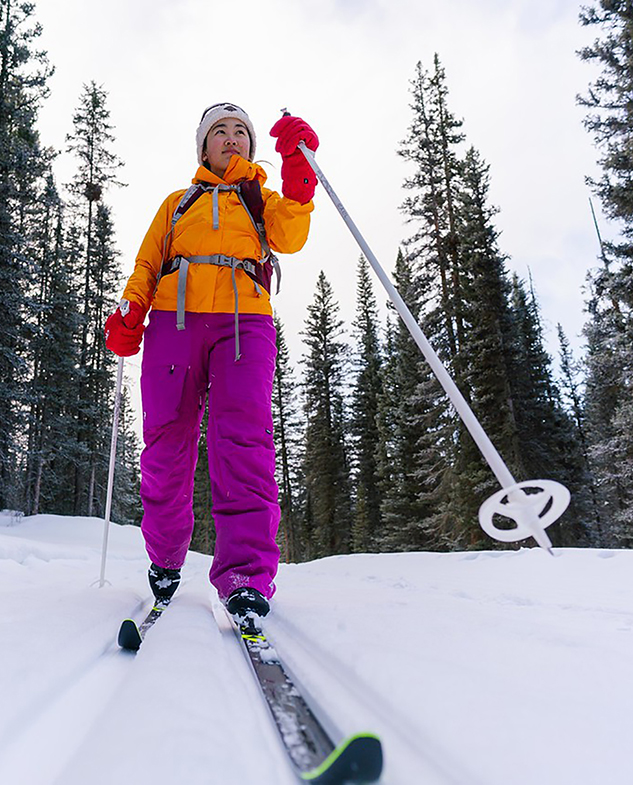 A young woman on cross country skis