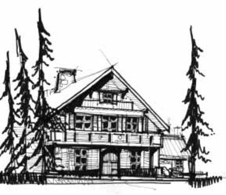 Drawing of a Swiss Style alpine chalet