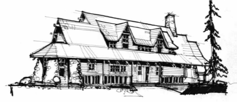 Drawing of a North American Rustic Design Style structure