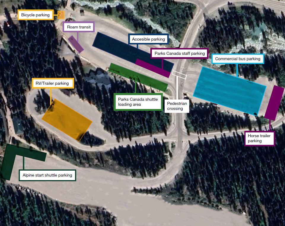 a map of the Lake Louise parking lot for commercial operators. 