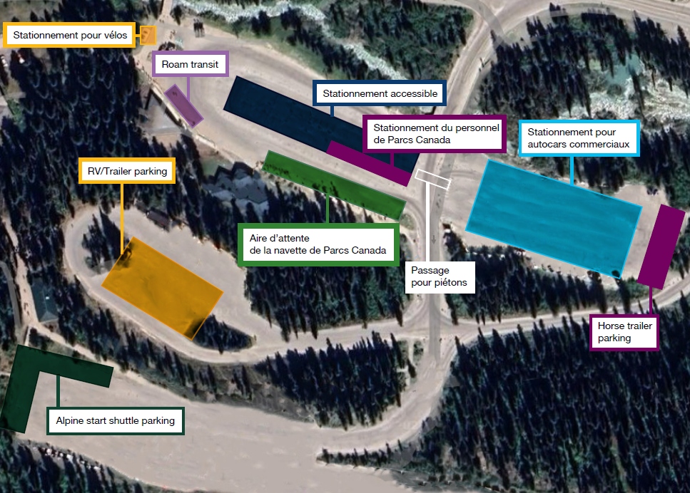 Carte du stationnement à Lake Louise pour les exploitants commerciaux.