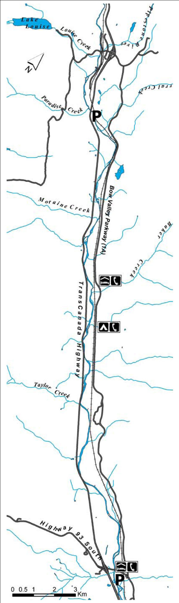 Map of Section #1, Lake Louise to Castle Junction
