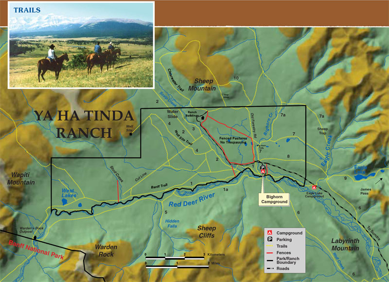 map with trails around the Ya Ha Tinda ranch
