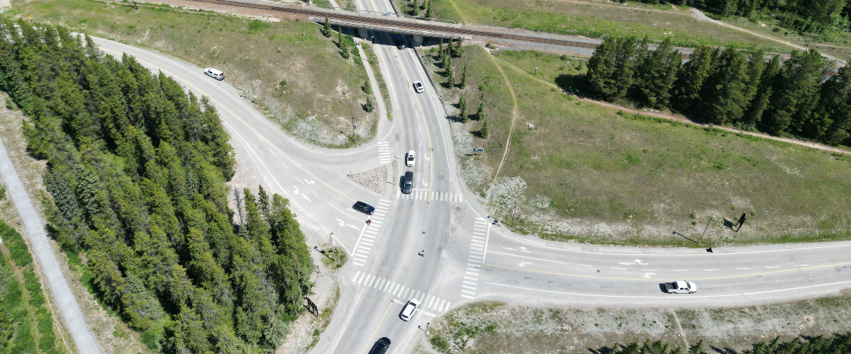 A birds eye view of where the roundabout will be constructed on Lake Louise Drive