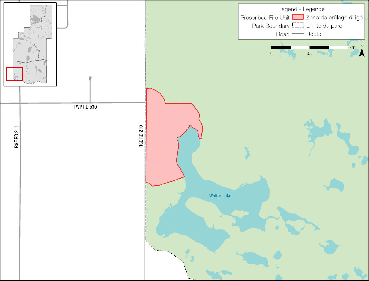 This map shows the South Block prescribed fire Unit A at Elk Island National Park.