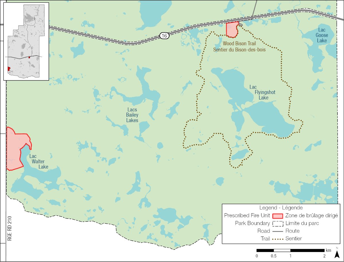 This map identifies the South Block Prescribed Fire Unit located in Elk Island National Park.