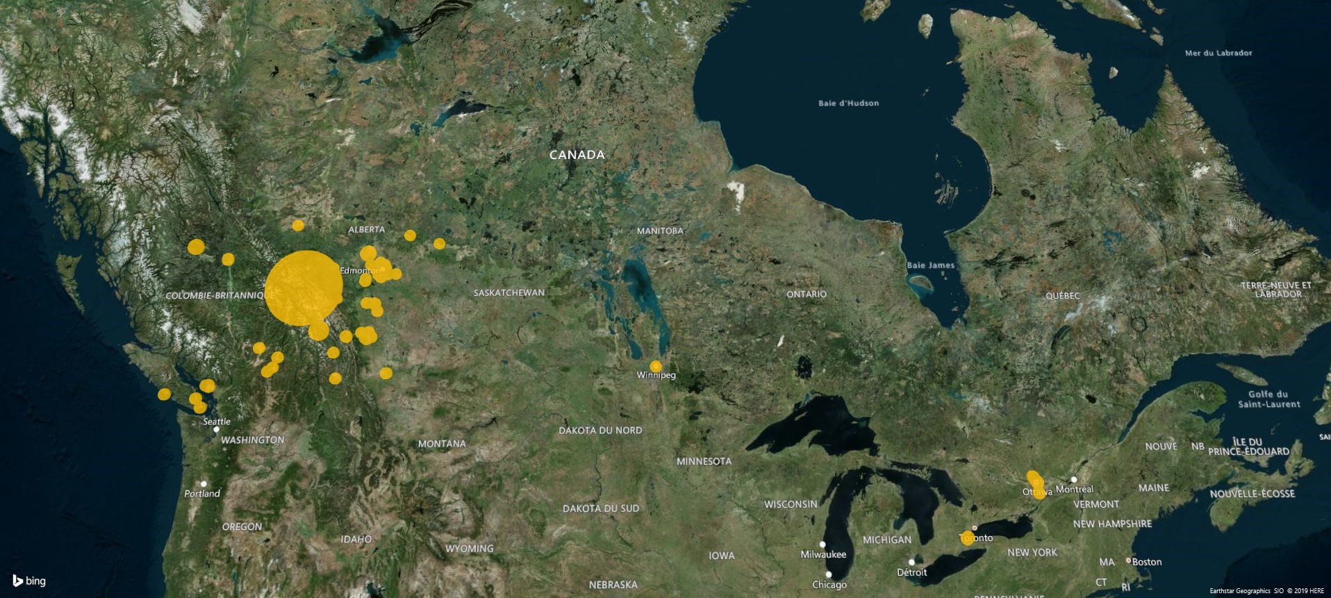 CARTE – Répartition géographique des résidents de l’Ouest canadien ayant participé aux consultations par l’entremise du site Web.