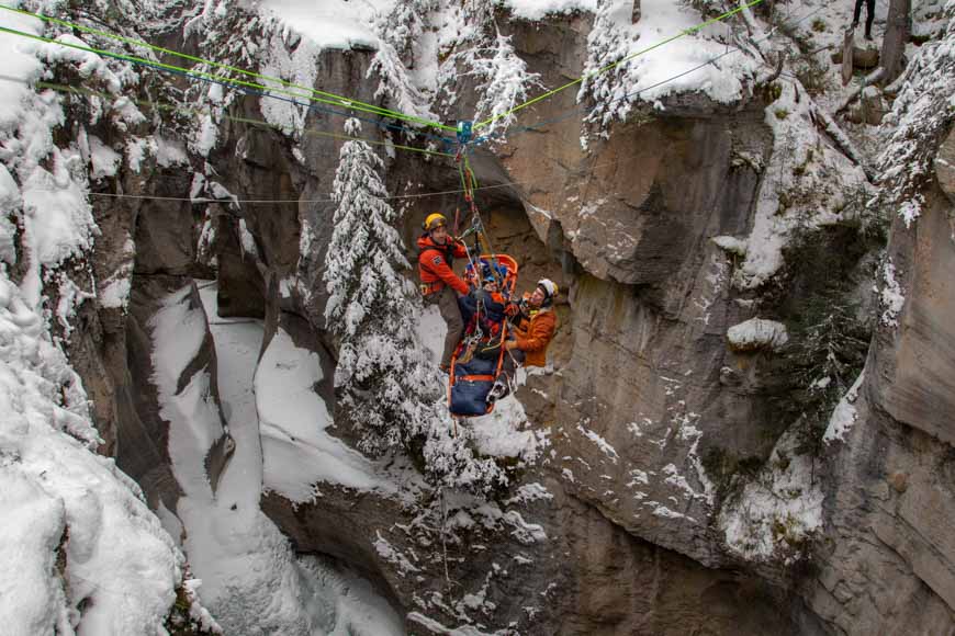 Visitor Safety training in Maligne Canyon, photo Parks Canada C. Roy 