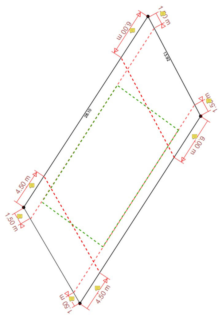 Site plan for an angled lot.