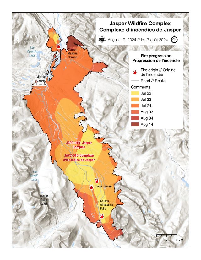 Carte de progression du Complexe d’incendie de Jasper