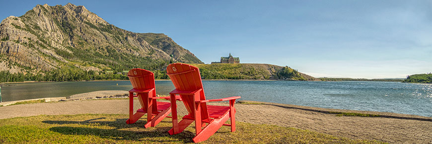 Red chairs located in Waterton Lakes National Park