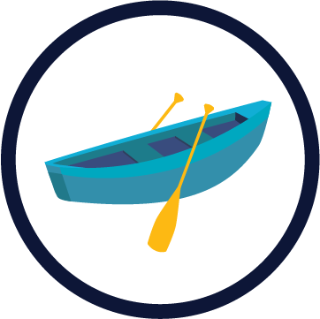 two people wearing life jackets on stand up paddleboards on calm waters