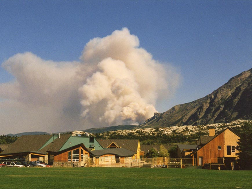 Smoke from the Sofa Mountain Wildfire can be seen from the Waterton townsite