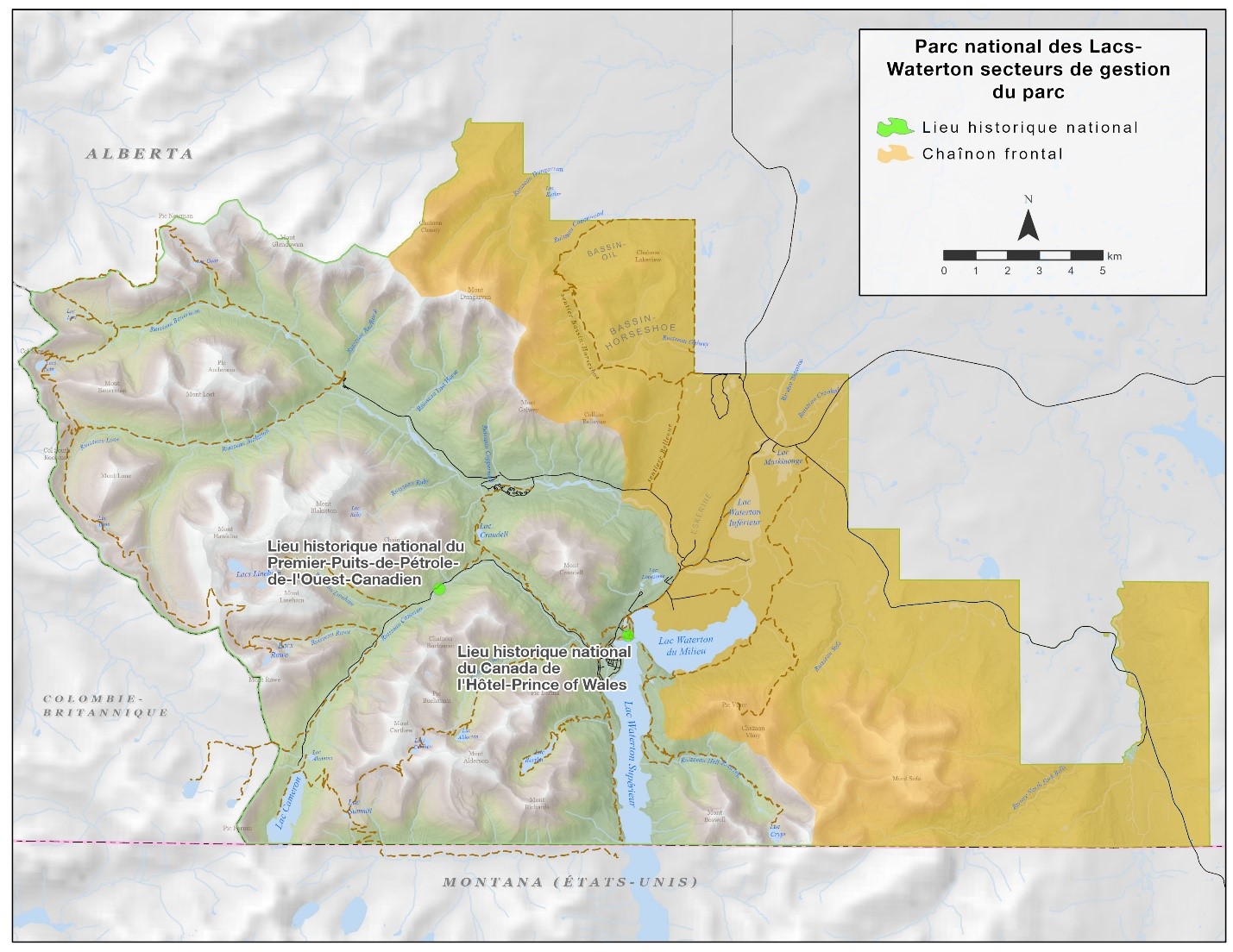 Carte 3 : Secteurs de gestion du parc national des Lacs-Waterton