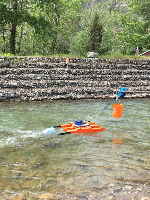 Water testing equipment in a stream