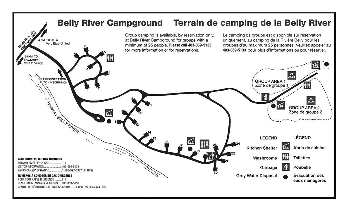 Carte du terrain de camping de Belly River