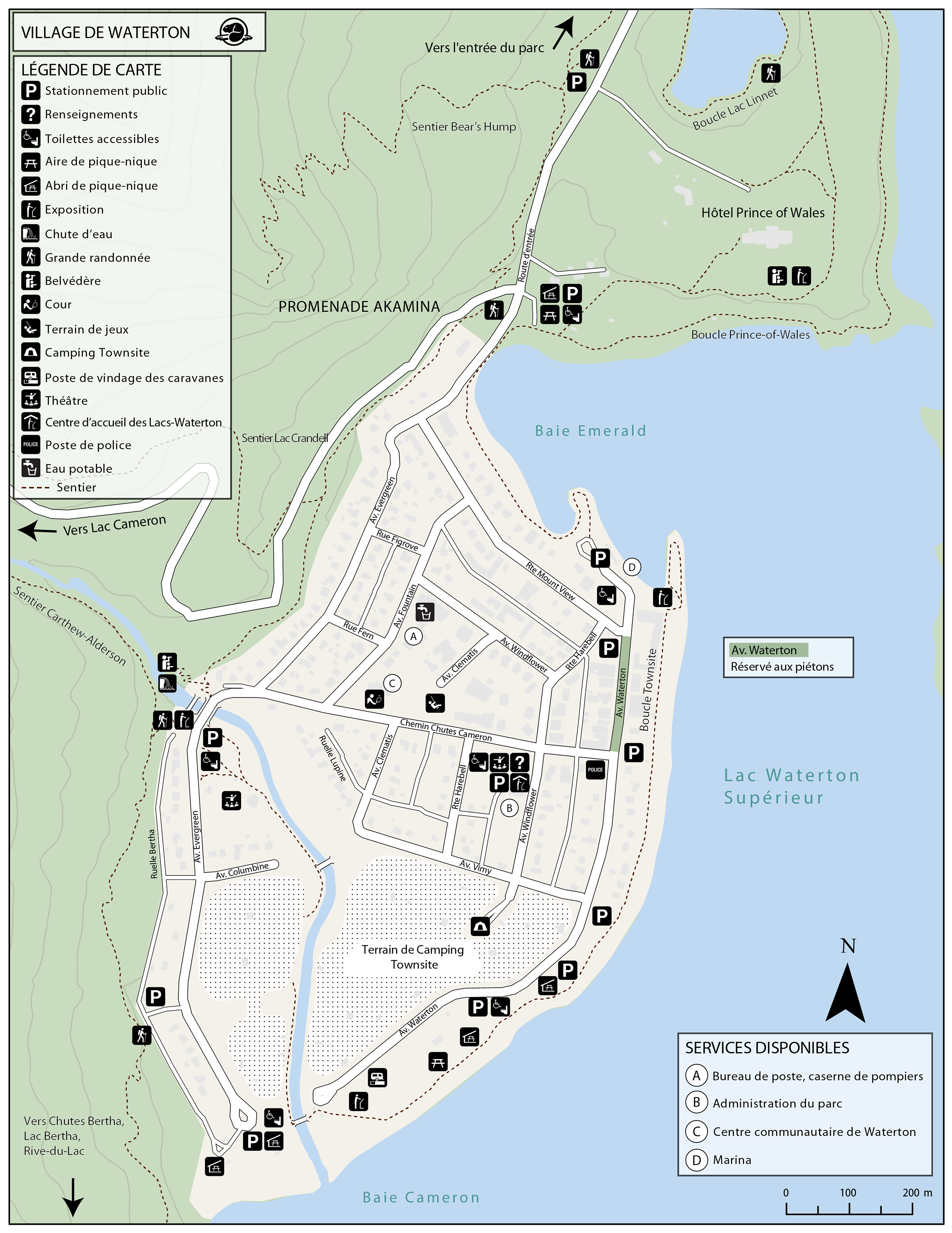 Carte du village de Waterton