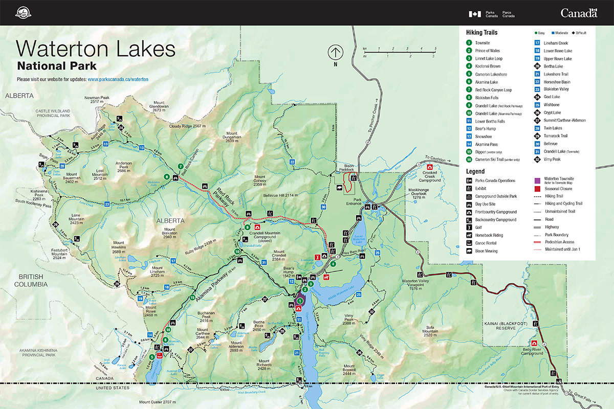 map of Waterton Lakes National Park