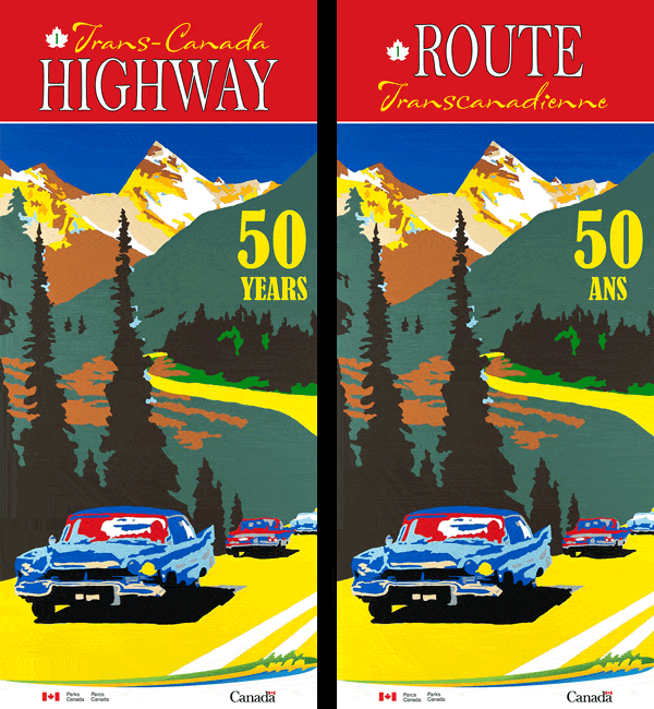 French and English versions of the Trans-Canada 50th anniversary banner