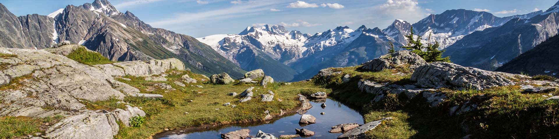 landscape panorama of mountains in Glacier national Park