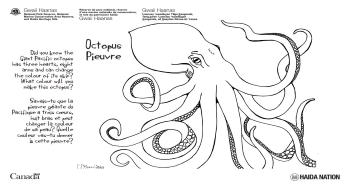 One large hand drawn octopus.