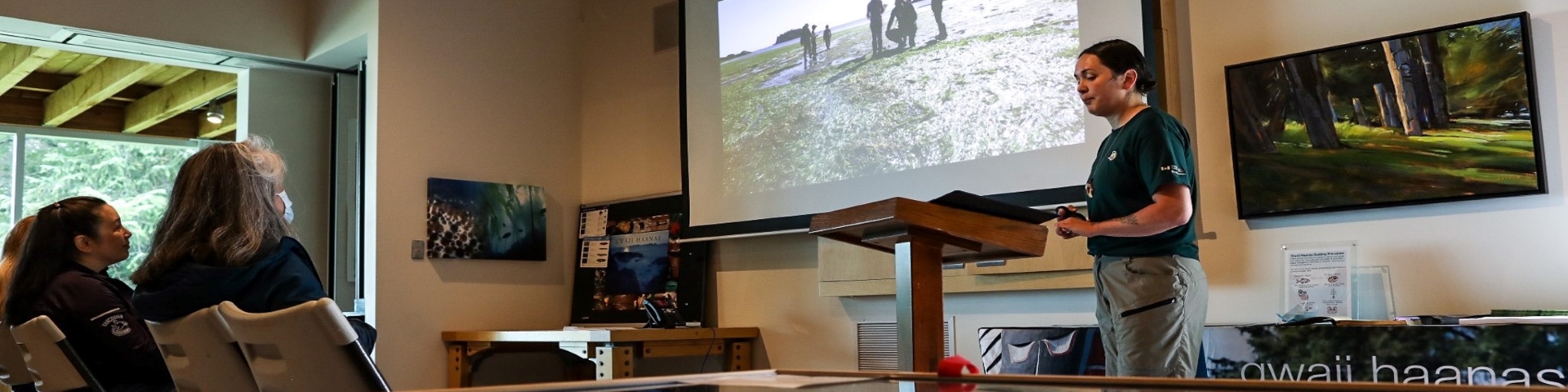 Gwaii Haanas interpreter giving an orientation.