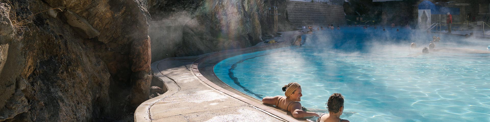 two swimmers enjoying the hotsprings