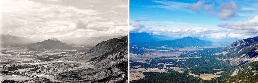 Columbia Valley in 1904 and 1996 looking north from Mount Swansea