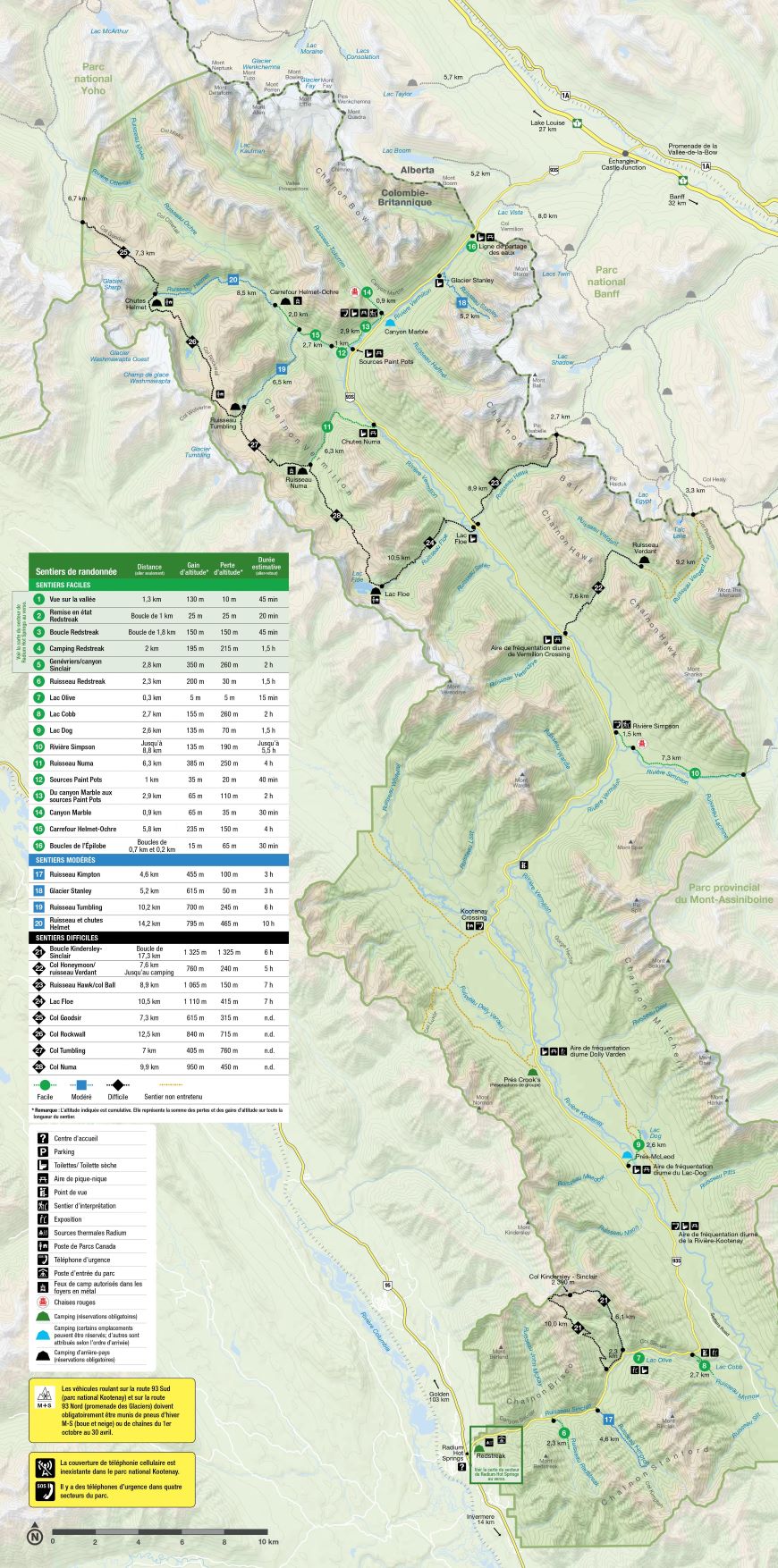 Carte du parc national Kootenay