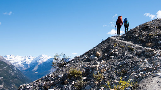 two hikers in the mountains