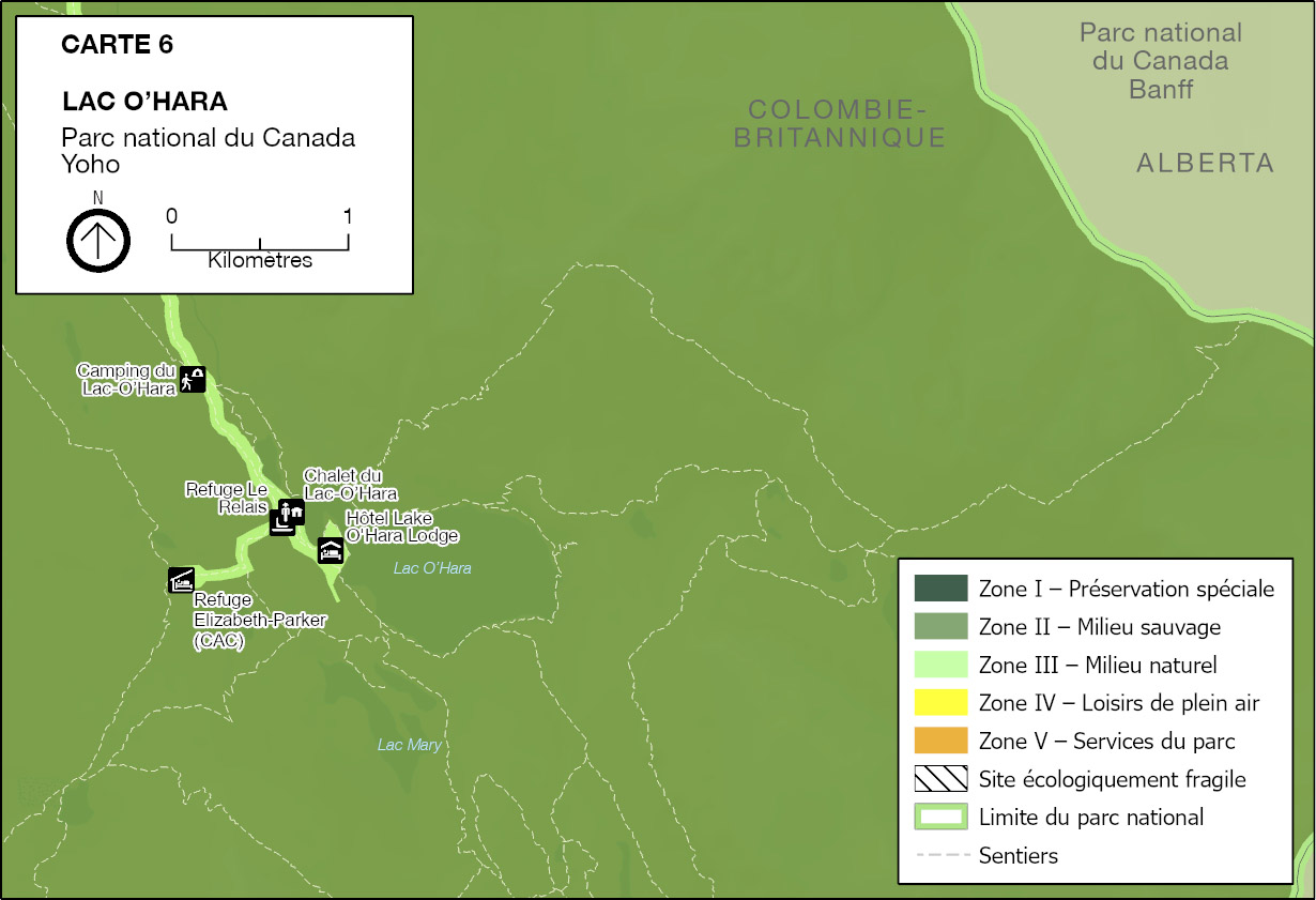 Gros plan du zonage du secteur du lac O’Hara. —  La version textuelle suit