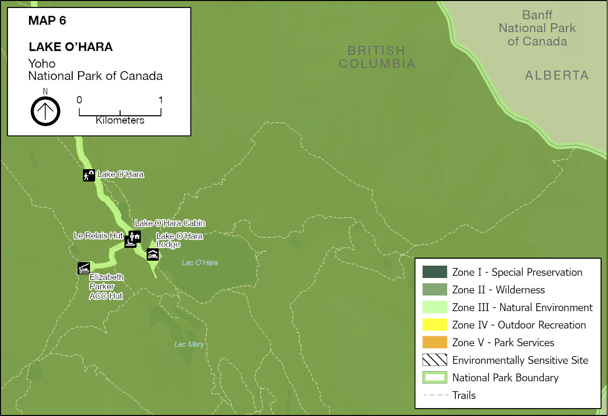 Close-up of the zoning plan in the Lake O’Hara area of the park.