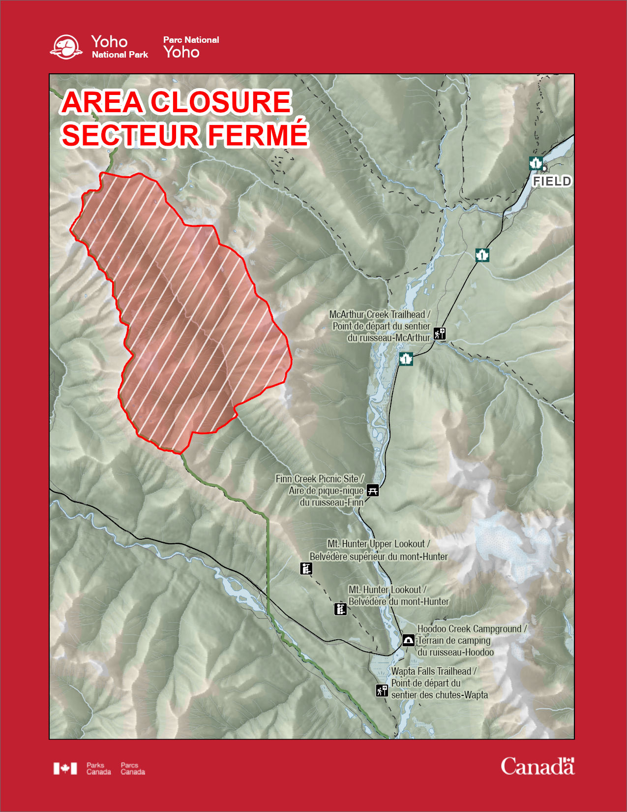 Carte de la zone de fermeture actuelle pour le brûlage dirigé de Porcupine Valley, qui comprend toujours la vallée du Porcupine.