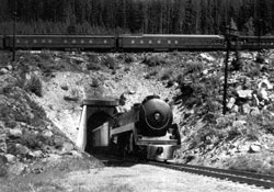 Steam train spiraling over itself