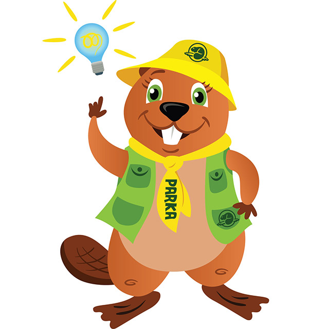 An illustration of Parks Canada mascot Parka with a thoughtful expression and a lightbulb next to her head.