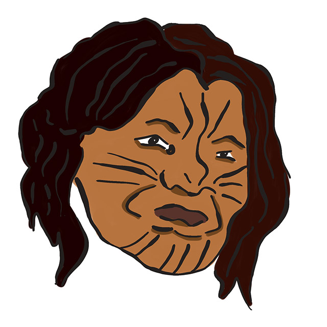 An illustration of the face of an Indigenous person with tattoos.