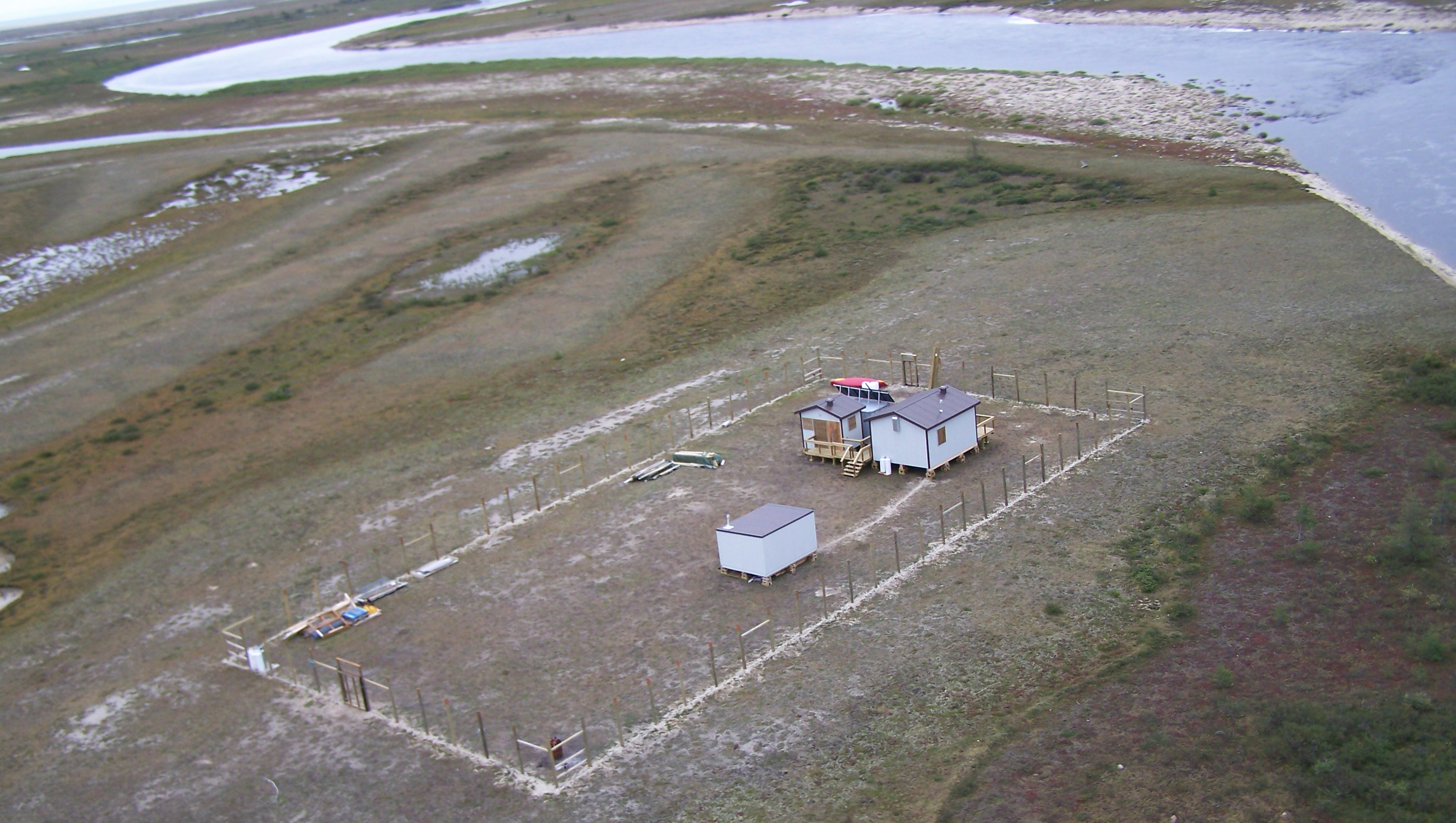 Aerial view of the fenced-in buildings at the Broad River compound.