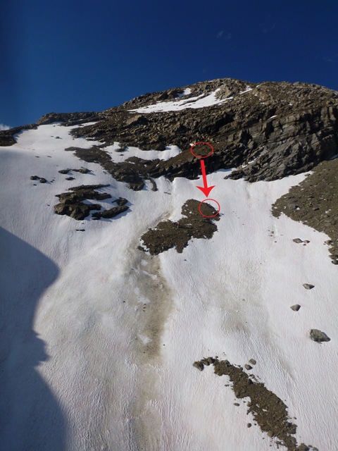 The accident scene. The circles show the subject’s fall.