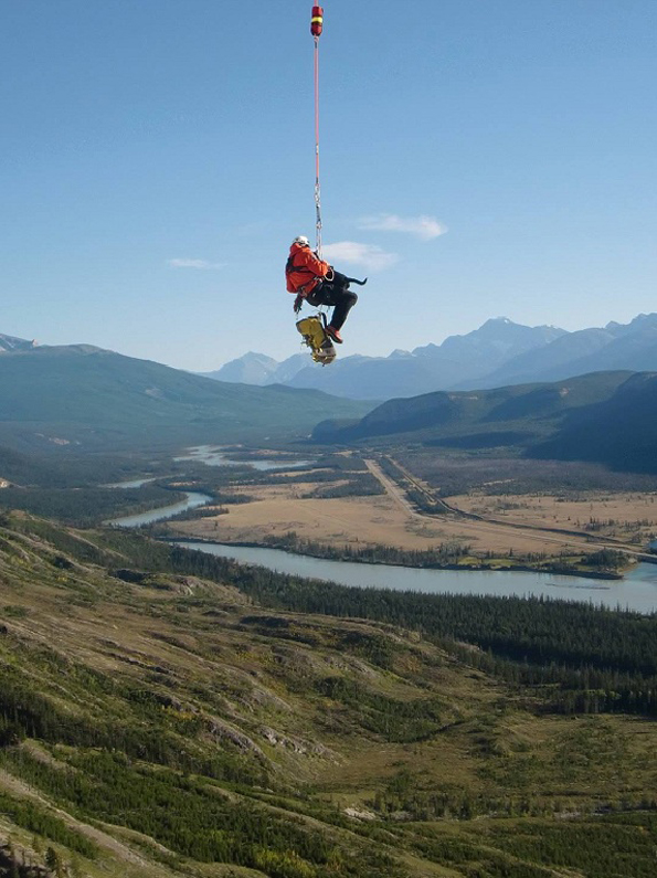 Heli-sling rescue of a Cliffed-out dog on Morro Peak