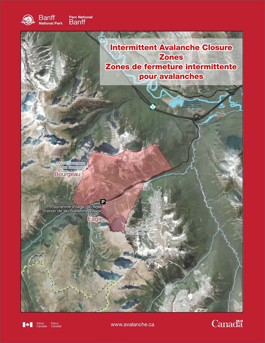 zone de fermeture rouge sur une carte des montagnes