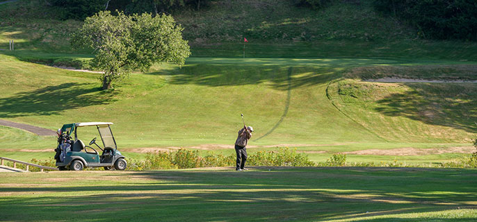 un golfeur et une voiturette de golf