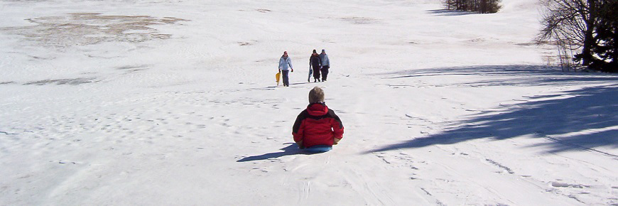 Des enfants font la glissade en hiver