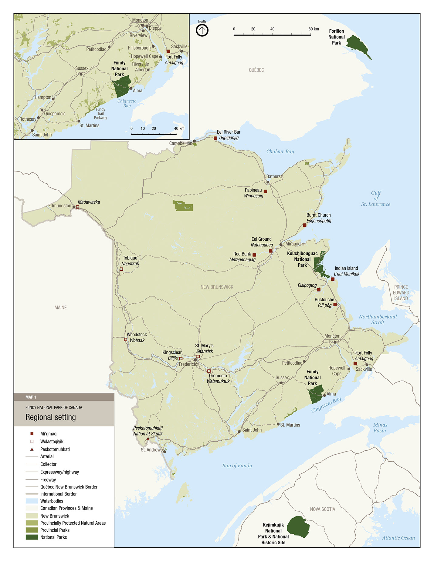 The map shows the regional geographic setting of Fundy National Park.
