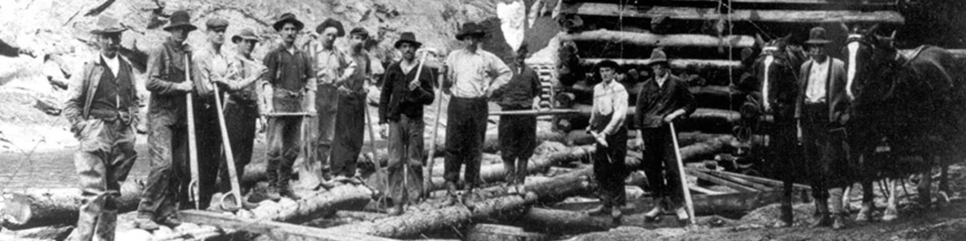 A vintage image of a group of Point Wolfe lumberjacks